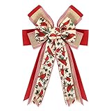 Whaline Christmas Wreath Bow Red Cardinal Birds Pattern Burlap Bow 16.5 x 11 Inch Xmas Special Design Tree Topper Ornament Gift Bow for Christmas Party Indoor Outdoor Home Door Fireplace Decor