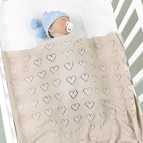Mimixiong 100% Cotton Neutral Baby Blanket Knit Cellular Receiving Crib Nursery Swaddling Blankets For Newbron Baby Size 40X30 Inch #TOP1
