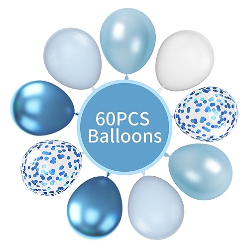 Image of 60pcs Blue & White Balloons - 12in Metallic Blue Pearl Confetti Latex - Boys Birthday, Baby Shower, Wedding Decorations