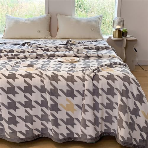 FANSU Flanell Decke Kuscheldecke Fleecedecke, Moderner Minimalist Weiche Warm im Winter Flauschig Wohndecke Microfaser Decke als Wohnzimmerdecke, Sofaüberwurf, Bettüberwurf (100x120cm,Hahnentritt)