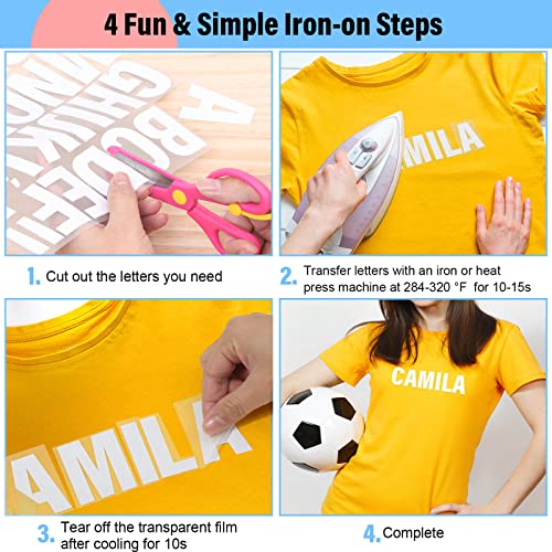 24 Sheets 1056 Pieces Iron On Letters For Clothing, 2 Inch 6 Colors Heat Transfer Vinyl Patches Pu Alphabets Sticker T-Shirt Printing Diy Crafts Decorations (Black, White, Yellow, Red, Blue, Orange) #TOP4