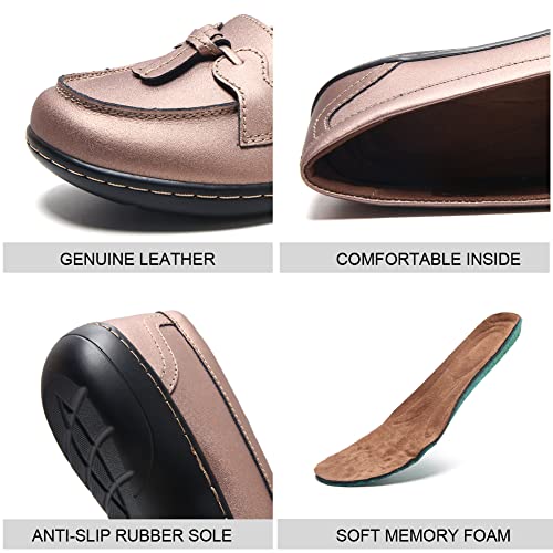 Image of Maichal Loafers for Women Slip On Comfort Leather Tassel Dress Shoes