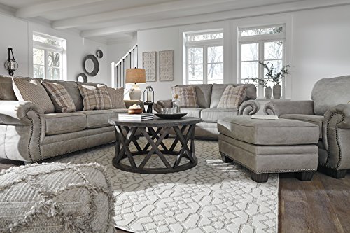 Signature Design By Ashley Olsberg Faux Leather Ottoman With Nailhead Trim, Gray #TOP4