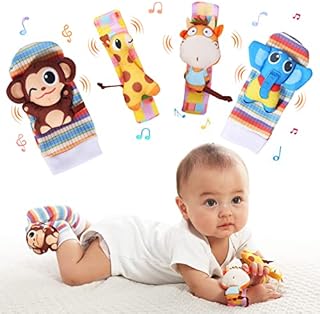 Foot Finders & Wrist Rattles for Infants Developmental Texture Toys for Babies & Infant Toy Socks & Baby Wrist Rattle