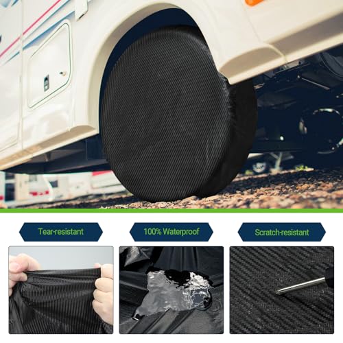 Tire Covers 4 Pack, Tough Tire Wheel Protector for Truck, SUV, Trailer, Camper, RV, Carbon Fiber Spare Tire Cover Sun Rain Snow Protector, Universal Fits Tire Diameters 26.75-29 inches, Black - Image 6
