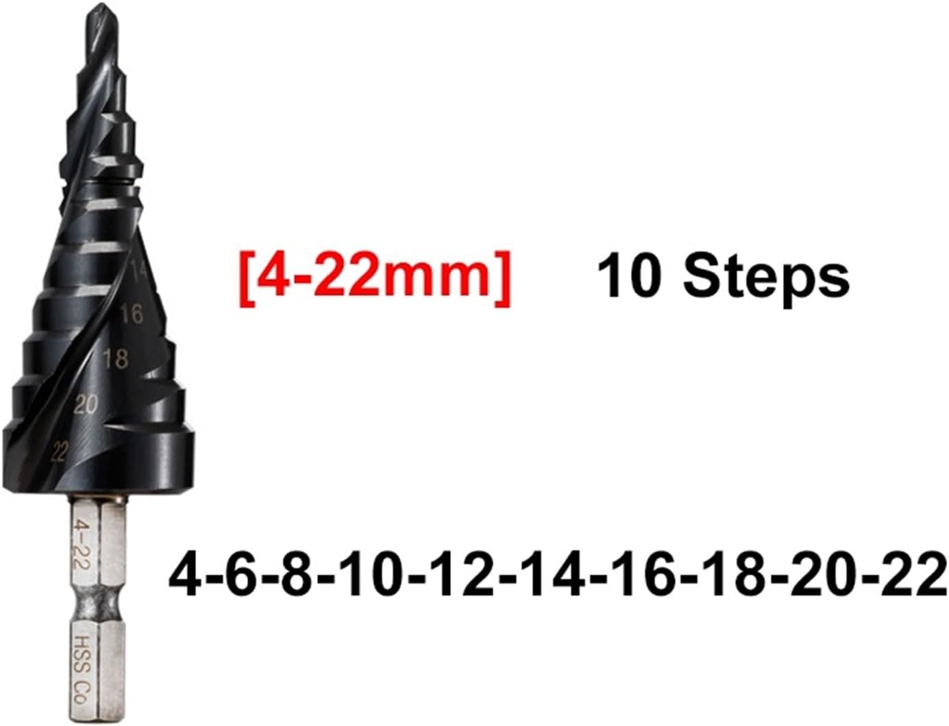 1Pcs M35 Cobalt Step Drill 4-12/4-20/4-22/5-21/5-27mm TiAIN Drill Bit Spiral Groove Quick Change Shank for Stainless Steel(5-21mm(9 Steps))