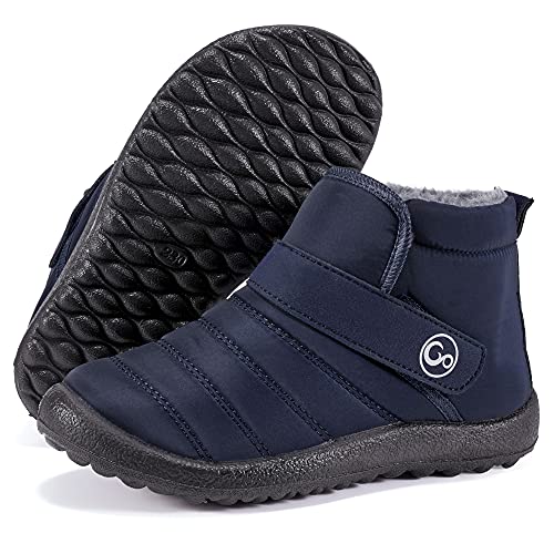 Aomigoct Boys Girls Winter Snow Boots: Waterproof Toddler Little Kid Boot with Fur Lined Easy Handles Unisex Child Warm Booties Comfortable Non Slip Walking