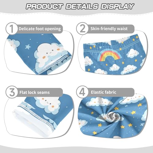 Girls Leggings Cute Rainbow Clouds Stars Blue Soft Toddler Leggings for Girls Kids Pants Size 4T-10T3