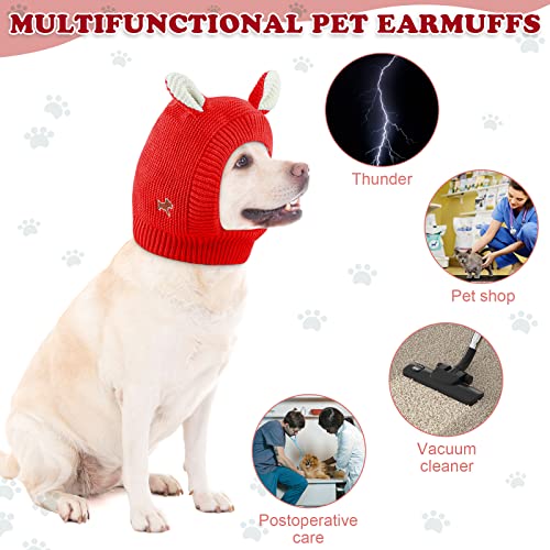 Image of Frienda Quiet Ears for Dogs, Dog Ear Muffs Noise Protection Knitted Dog Hats Pet Ears Warm Dog Ear Cover Winter Hat Dog Snood Head Wrap Bunny Costume for Medium to Large Dogs Cats Pets (Red)