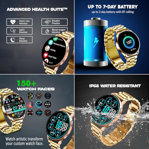 Image of GameSir Active 5 Smart Watch AMOLED Display 1.3 inch Screen, 360 * 360 Resolution, IP68 Waterproof with Multiple Watch Faces Bluetooth Calling Round Dial Smartwatch for Men & Women (Metal-Gold)