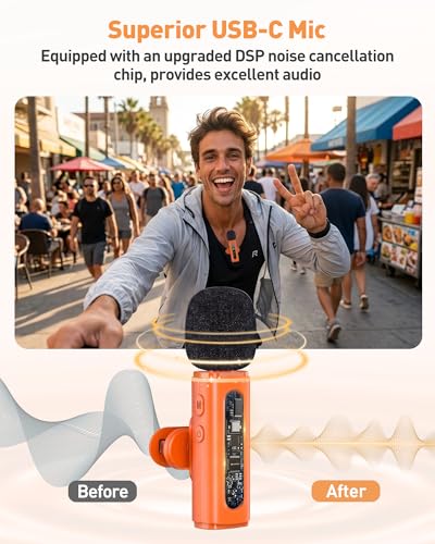 Image of USB C Lavalier Microphone Wireless Mini Mic for Type-C Android Phone /Tablet /PC Video Recording Clip-on Mics with Rotatable Clip&Denoise Recording, Ideal for Vlog Youtube Content Creator, Orange