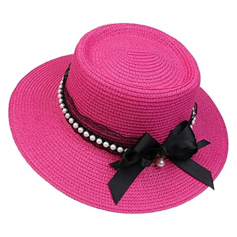 JK Home Wide Brim Straw Hat with Bowknot Cover