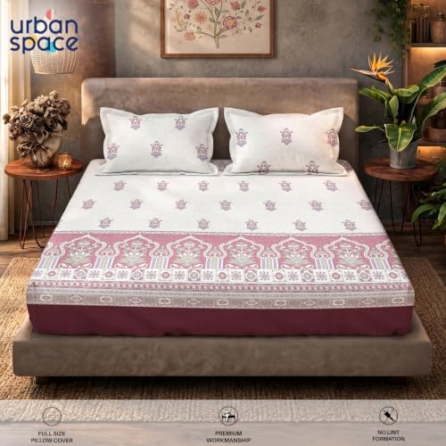 Image of Urban Space Serene 100% Cotton bedsheet for Single Bed, 200 TC Single Bed Sheet, Cotton bedsheet with 1 Pillow Cover (58 x 90 inches, Palace Dusty Pink)