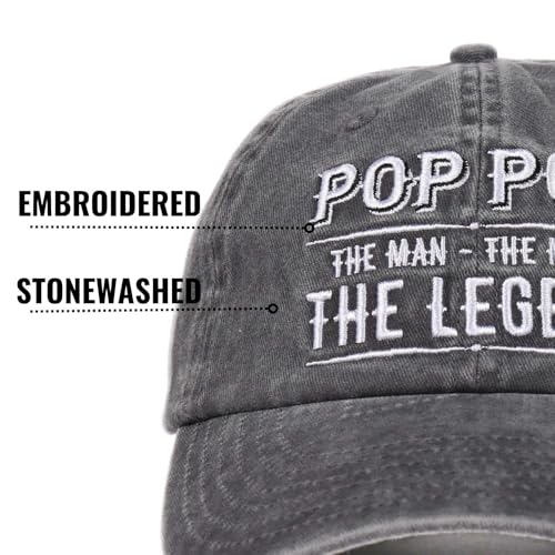 Image of Pop Pop Gifts Embroidered Cap, Funny Grandpa Gifts for Men, Adjustable Hat Gifts Accessory for Birthday & Christmas Grey
