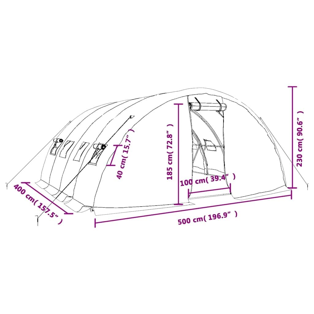 Invernadero con marco de acero blanco 20 m² 5 x 4 x 2,3 m para jardinería aficionada, cultivo, invernadero, balcón, terraza, con ventilación, estructura de acero resistente, cubierta de