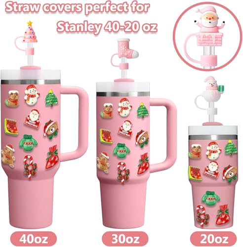 5 tapas navideñas rosas para pitillos Stanley 40oz, 10mm reutilizables miniatura 7