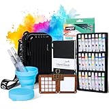 Mini Watercolor Paint Set, Portable Travel Watercolor Kit, Include Walnut Color Palette, 24-color Watercolor Paints, Refillable Brush & Sketchbook, Folding Water Cup, Water Colors Paint Set