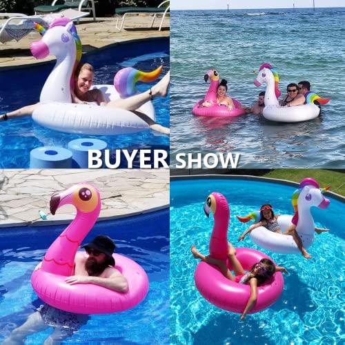 2 Pack Inflatable Unicorn Flamingo Pool Float, Fun Swim Tube Rings Floaties, Lake And Beach Floaty Summer Swimming Toy, Pool Float Raft Lounge For Adults… #TOP2