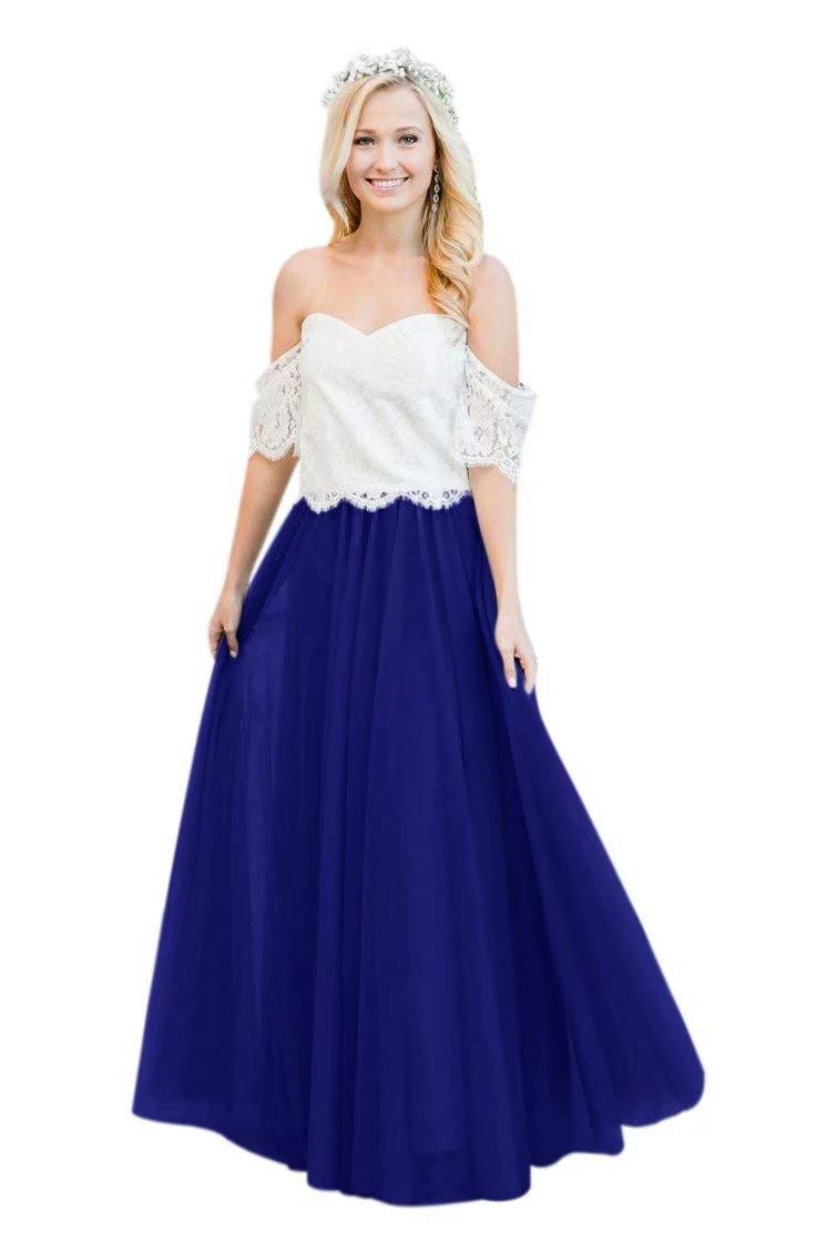 Andybridal Women's Plus Size Off Shoulder Sweetheart Lace Tulle Two Piece Long Wedding Guest Bridesmaid Dress with Sleeves