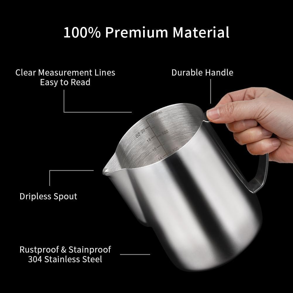 Dzbanek do spieniania mleka 350 ml/600 ml/(340.2 g/567.0 g), dzbanek do espresso ze stali nierdzewnej do cappuccino, latte art, dzbanek na mleko, kubek do spieniania kawy