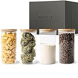 KIVY Vorratsdosen Glas Set [4 x 1200ml] – Hochwertige Glasbehälter mit Deckel aus nachhaltigem Bambus – Vorratsgläser mit Deckel für die Müsli Aufbewahrung – Gläser mit Deckel – Aufbewahrungsgläser