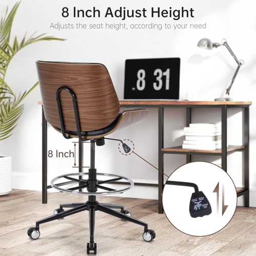 Image of Drafting Office Chair Ergonomic Executive Computer Standing Desk Chair with Adjustable Height and Footrest Ring, Drafting Chair for Counter Height Desk and Drawing (Black)