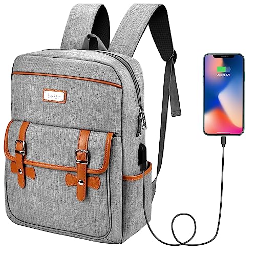 Nicole Miller - Mochila vintage de poliéster ligera para laptop con puerto de carga USB, buena para mujeres y hombres, viajes, senderismo y uso diario (carbón), Carbón vegetal