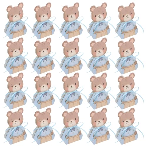 LRXIYODE Boîtes à Dragées Pliables en Papier 50 Pcs Bleu Ours Coffrets Présents Bébé pour Shower et Fête Prénatale Boîtes à Bonbons Décoratives pour...