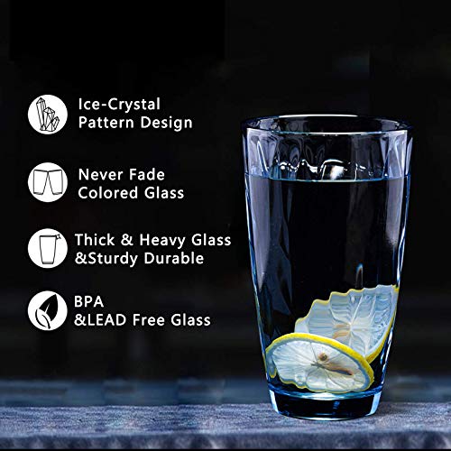 CREATIVELAND Set of 6 Highball Glass Tumblers in Light Blue - Ideal for Water, Cocktails, Juices, and More - Durable 16oz Clear Glassware for Home Bar - Image 4