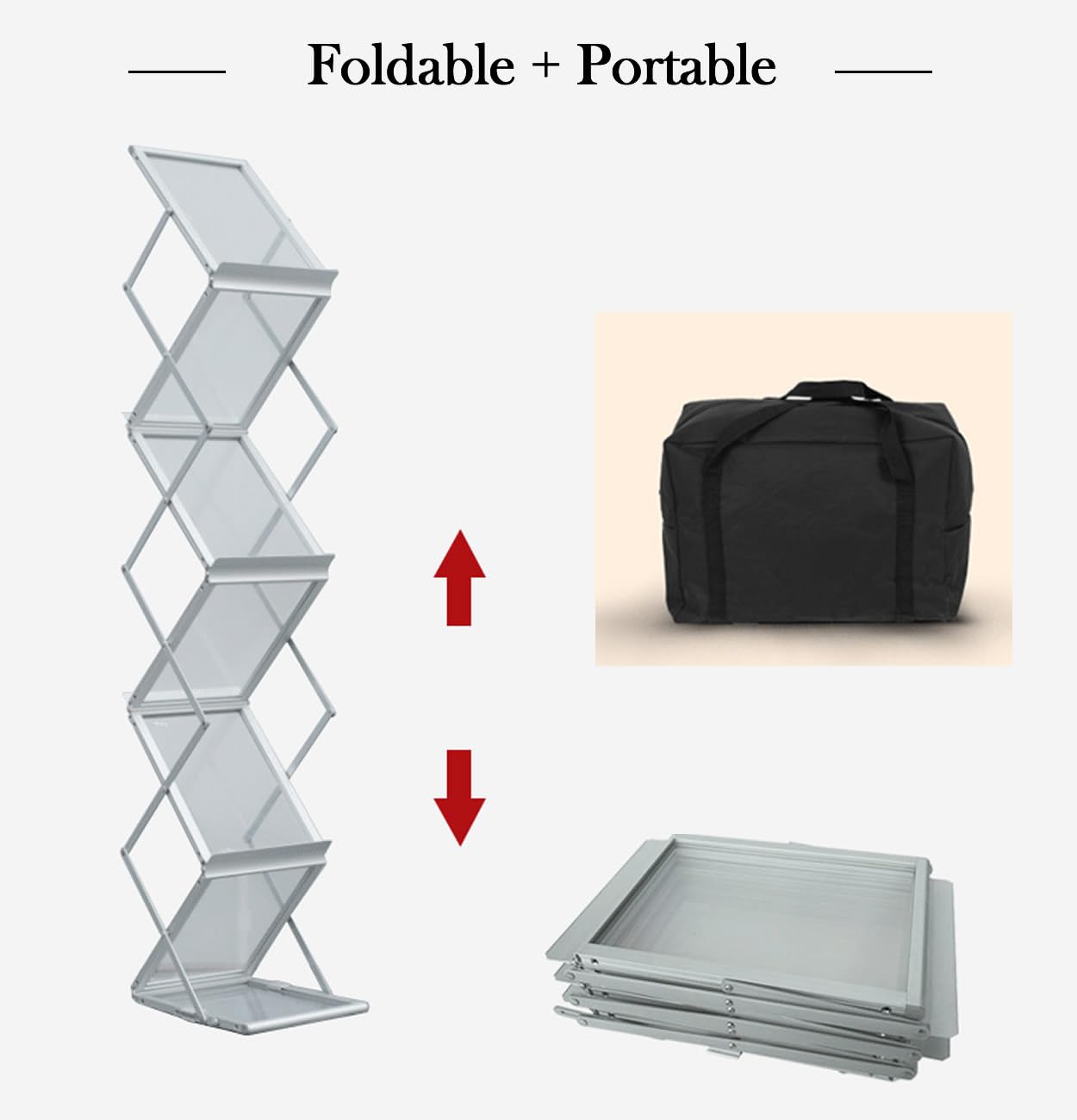 Presentoir Magasin Présentoir Salon Aluminium Présentoir Brochures Pliable DisplayLager - 6 Compartiments A4 Aluminium/acrylique - Mallette Transport Incluse Stand D'exposition Léger Porte Revues