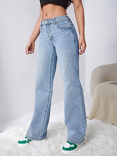 Image of DEELMO Women's Wide Leg Denim Jeans High Rise Loose Fit | Stretchy Casual Straight Pants Trendy | Comfortable Everyday Fashion Jeans for Women