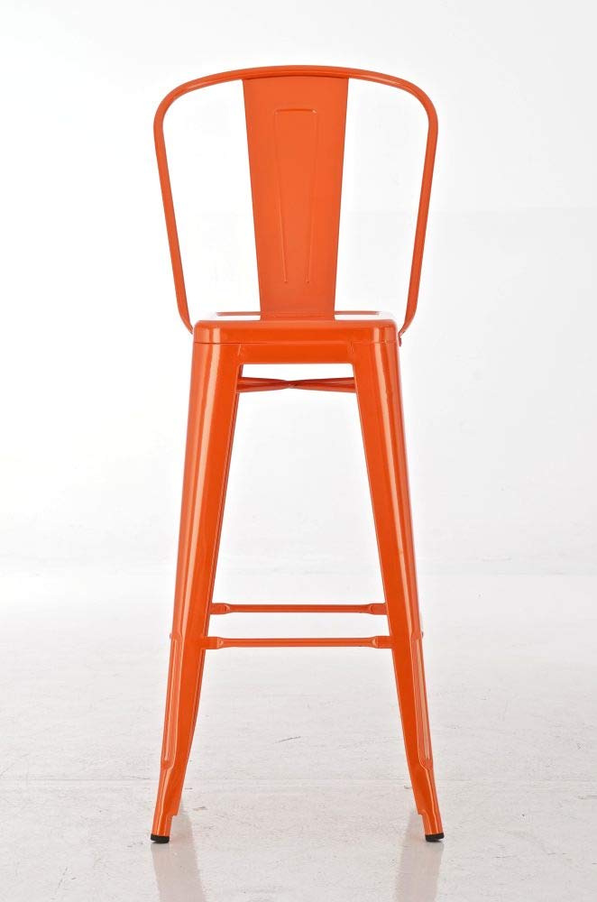 CLP Set 2 Sgabelli Con Schienale Aiden In Metallo I Coppia Sedie Sgabelli Cucina Industriali Con Poggiapiedi Alt 77CM, Colore:arancione