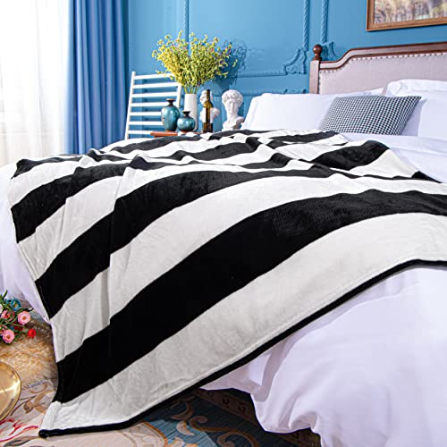 Ntbay Flannel Throw Blanket, Super Soft With Black And White Stripe (51"X68") #TOP6