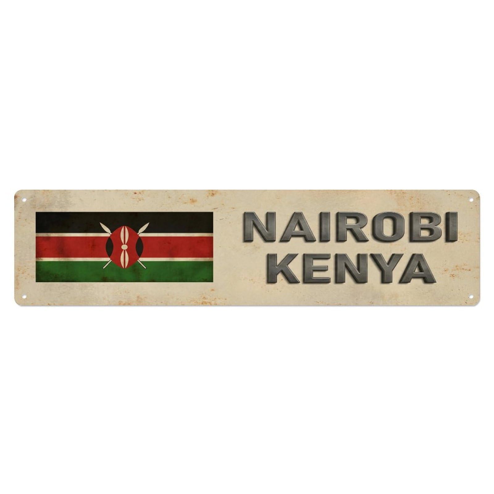 Metal Tin Sign Vintage Nairobi Kenya Flag Decor Rustic Travel
