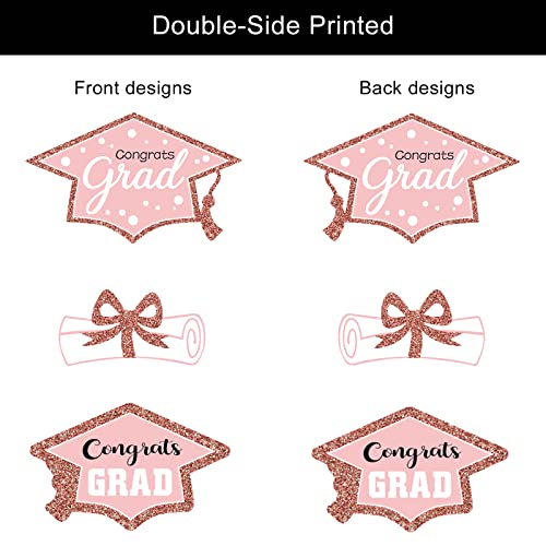 Image of party greeting 2026 Graduation Decorations Set of 24 Class of 2026 Table Decor Congrats Grad Party Centerpiece Sticks Table Toppers Graduation Party Supplies, Rose Gold