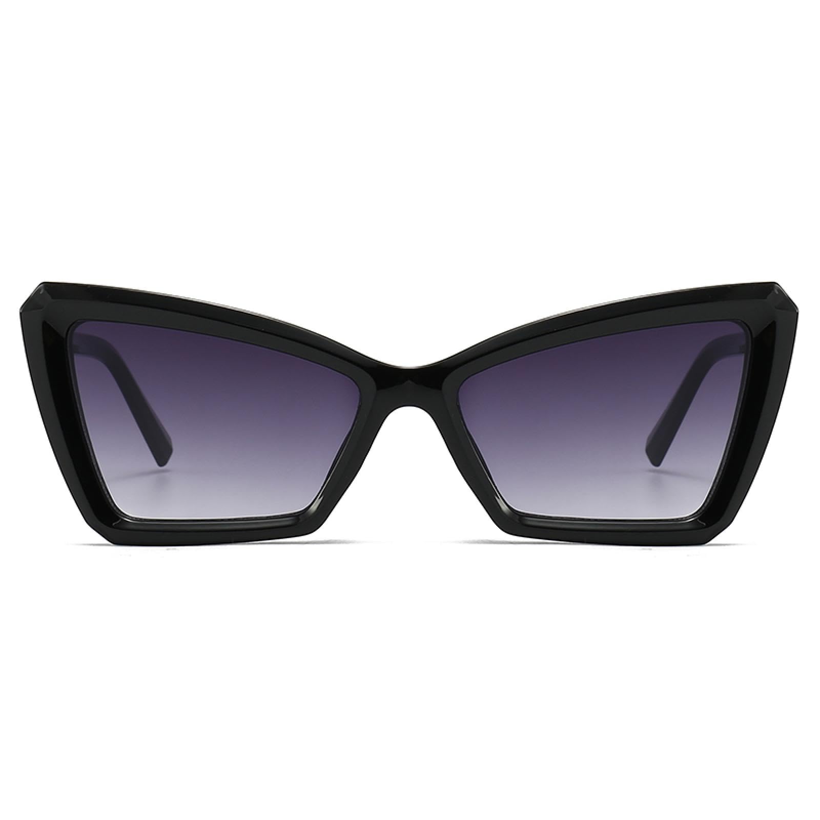 Modne zaprojektowane okulary przeciwsłoneczne w kształcie kątowych kocich oczu, nowoczesne zauszniki retro, okulary przeciwsłoneczne w stylu jumping