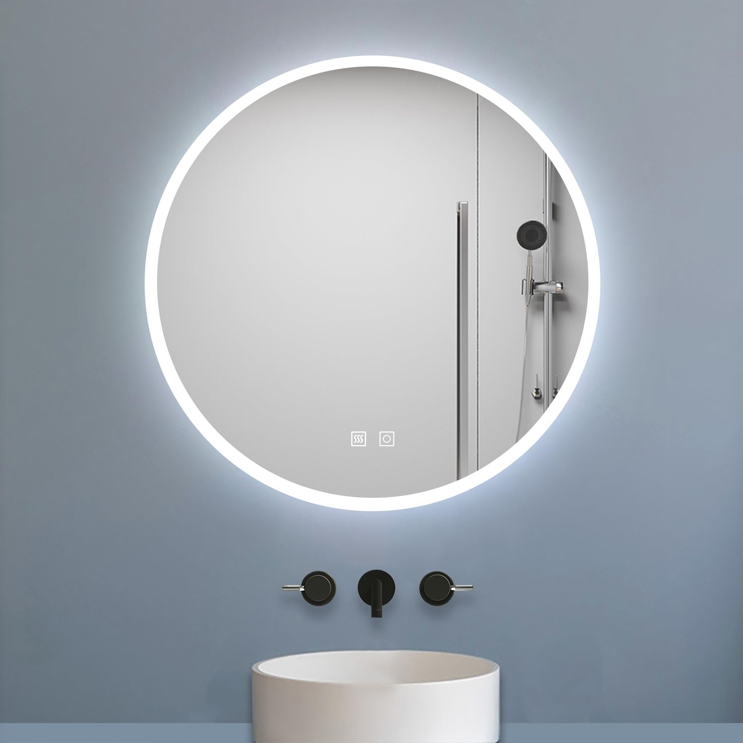 Biubiubath 70cm Round Bathroom LED Mirror with Demister Pad and Dimmable 3 Lighting Modes,Touch Switch,Wall-Mounted Mirrors