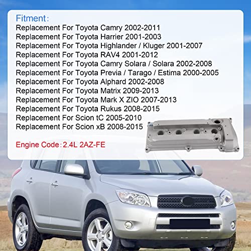 Jdmspeed New Engine Valve Cover 11201-28033 11201-28014 Replacement For Toyota Rav4 Camry Solara Harrier Highlander Kluger Tarago Scion Tc Xb 1Az 2Az 2001-2015 2.4L Silver #TOP2