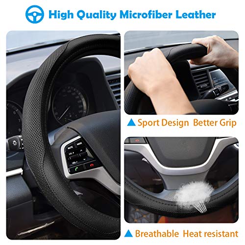 Ylife Microfiber Leather Car Steering Wheel Cover, Universal 15 inch Breathable Anti Slip Auto Steering Wheel Covers (Dark) - Thumbnail 3