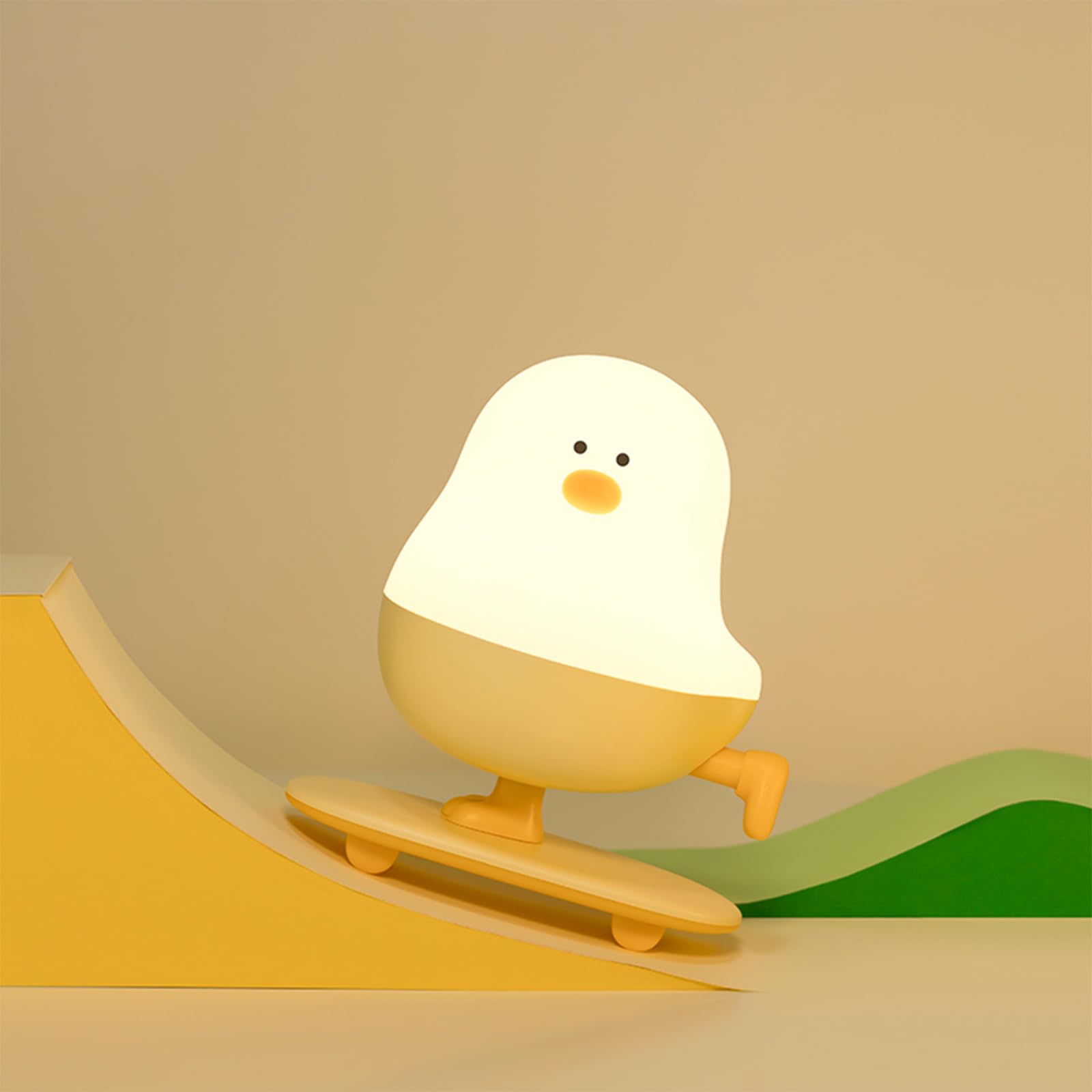 Night Light for Kids, Skateboard Chick Stepless Dimming Nightlight by Press the Chick Feet, Rechargeable Led Night Light for Kids Room Decor, Animal