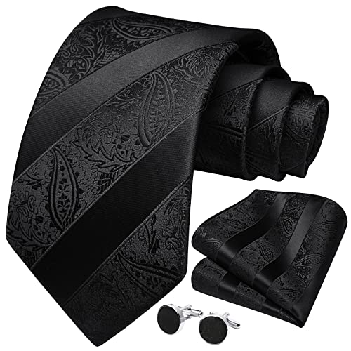 Image of HISDERN Mens Ties Set Stripe Plaid Ties for Men and Pocket Square Cufflinks Formal Silk Necktie Wedding Business