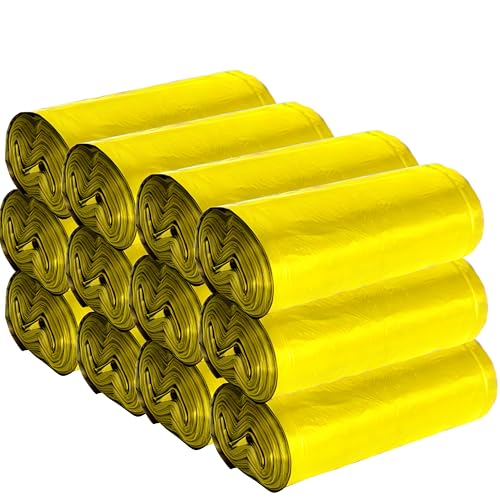 Sacchetti Spazzatura 50x60cm con Lacci 240 Sacchi Gialli 20 Litri per la Raccolta Differenziata Qualità Premium, Extra Resistenti, Umido, Cucina, Bagno, Camera