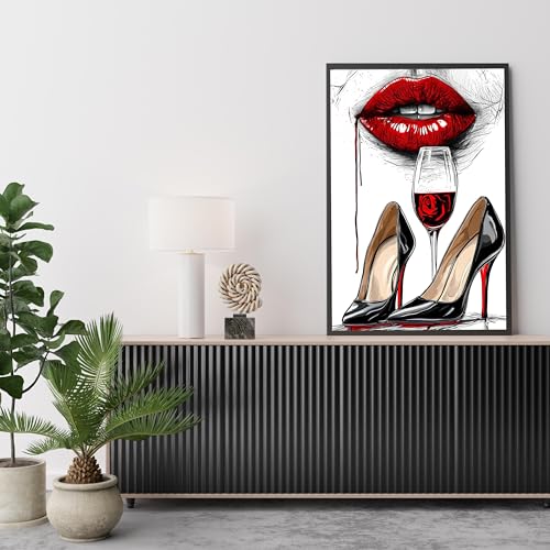 Tableau abstrait lèvres rouges pour habiller un grand mur vide 80x120