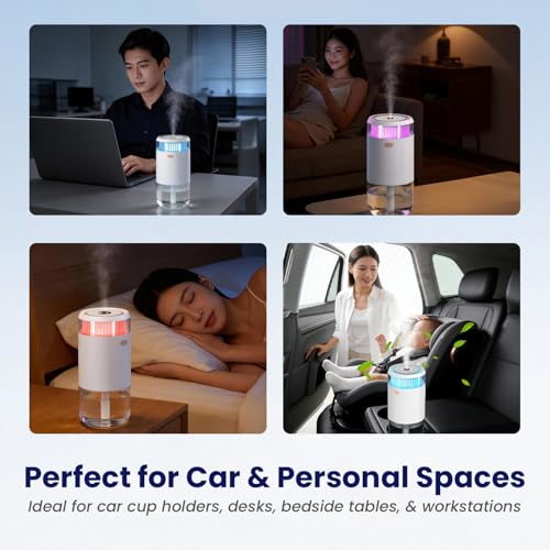 Image of Portronics Magma Go 2-in-1 Portable Ultrasonic Aroma Diffuser & Humidifier, 135ml Capacity, Type-C Powered, 4 Mist Modes, LED Ambient Light, Mini Essential Oil Diffuser for Car, Desk & Bedroom