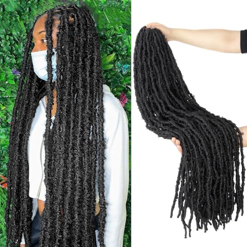 BOHOBABE 30 Inch Light Weight Butterfly Locs Crochet Hair 8 Packs Long Black Distressed Butterfly Soft Faux Locs Crochet Hair 1B