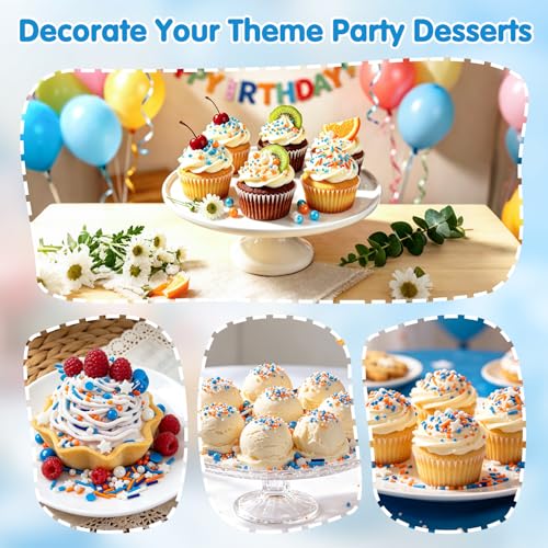 Image of Edible Blue Orange Sprinkles for Cake Decorating,130g White Stars Pearls and Jimmies Mix,Round Sugar Confettis Sprinkle,Cupcake,Cookies,Donut,Basketball Soccer Sports Themed Holiday Dessert Toppings,Birthday Celebration Supplies