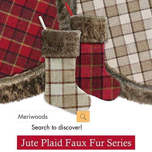 Meriwoods Chirstmas Stockings, 18 Inches 4 Pack Rustic Xmas Stockings With Burlap Buffalo Plaid And Plush Faux Fur, Holiday Decorations For Family Farmhouse Home #TOP6
