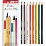 STABILO All Watercolour Effect Pencil - Assorted Pack of 8 Pencils - Black, White, Blue, Green, Yellow, Orange, Red & Brown