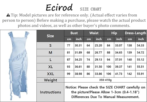 Ecirod Womens Spaghetti Strap High Slit Bodycon Maxi Dress Square Neck Backless Party Club Dress Blue thumb #5