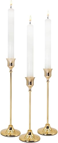 Portavelas de metal, 3 unidades, portavelas cónico de metal, portavelas vintage dorados para velas de pilar, mantel de mesa, decoración festiva de